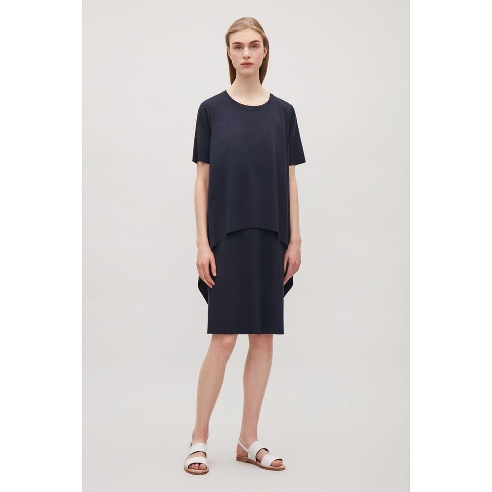 COS Navy Circle Cut Layer Shirt Dress XS Women Minimalist